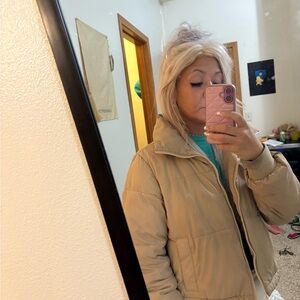 Hollister Tan Quilted Puffer Jacket - Zip Front